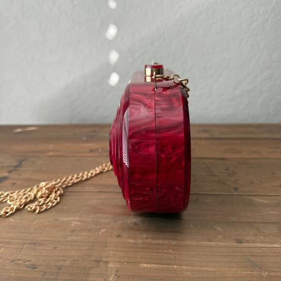 Women's Vici Juliette Red Marble Acrylic Hard Case Clutch Crossbody NEW - Picture 6 of 8